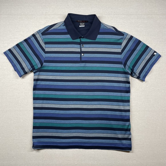 Tiger Woods Shirt Mens Large Golf Polo Breathable Striped Active Wicking Dri Fit - Picture 1 of 13